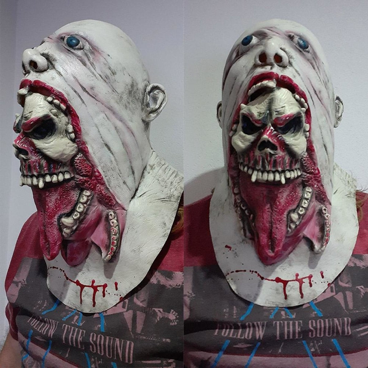 Scary Latex Face Zombie Mask Adult Size Bloody Halloween Prop Costume Lighter Skin Tone