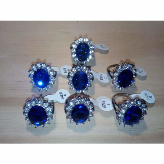 Set of 7 Womens Rings Blue Ring Silver Colour Size 6 7 8 9 10 Fashion Jewellery | Asia Sell