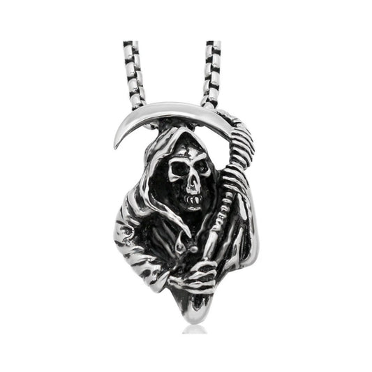 Skull Death Sickle Pendant Necklace Grim Reaper Retro Hip-Hop Rock Punk Necklaces