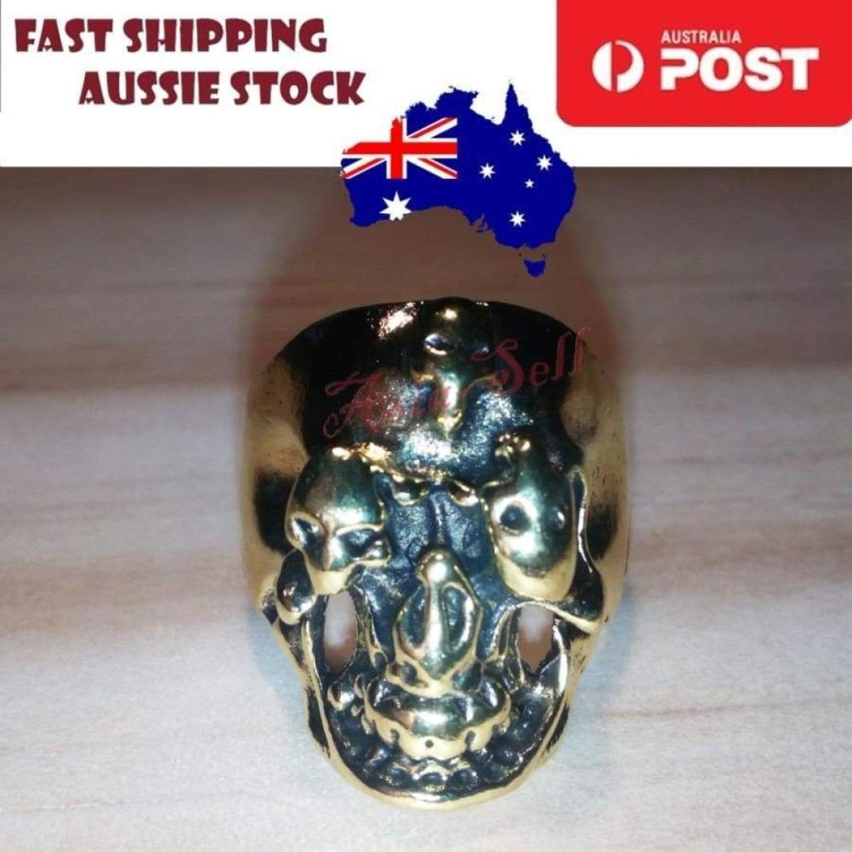Skull Ring Rings Gold Black Silver Size 6 7 8 9 10 11 | Asia Sell  -  Gold Size 8.5 (code AQ)