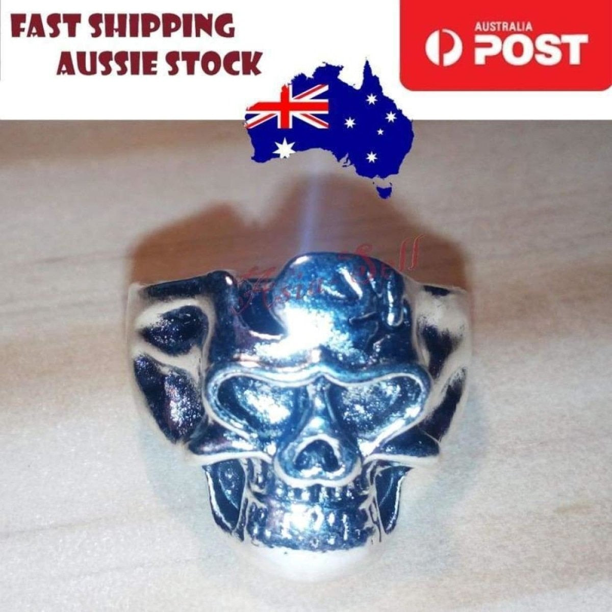 Skull Ring Rings Gold Black Silver Size 6 7 8 9 10 11 | Asia Sell  -  Silver Size 6.5 (code M)