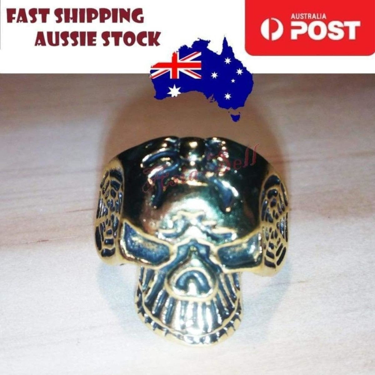 Skull Ring Rings Gold Black Silver Size 6 7 8 9 10 11 | Asia Sell  -  Gold Size 8 (code AD)