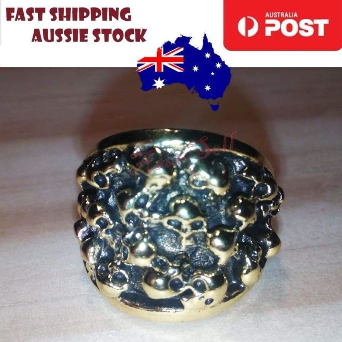 Skull Ring Rings Gold Black Silver Size 6 7 8 9 10 11 | Asia Sell  -  Gold Size 9 (code AG)