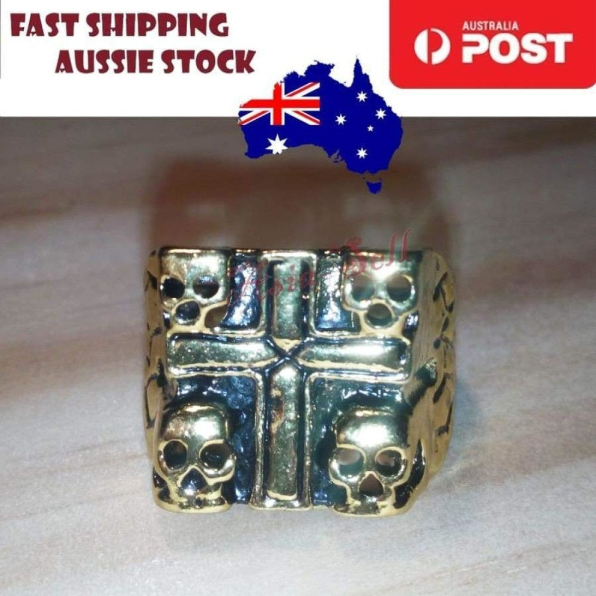 Skull Ring Rings Gold Black Silver Size 6 7 8 9 10 11 | Asia Sell  -  Gold Size 11 (code AL)