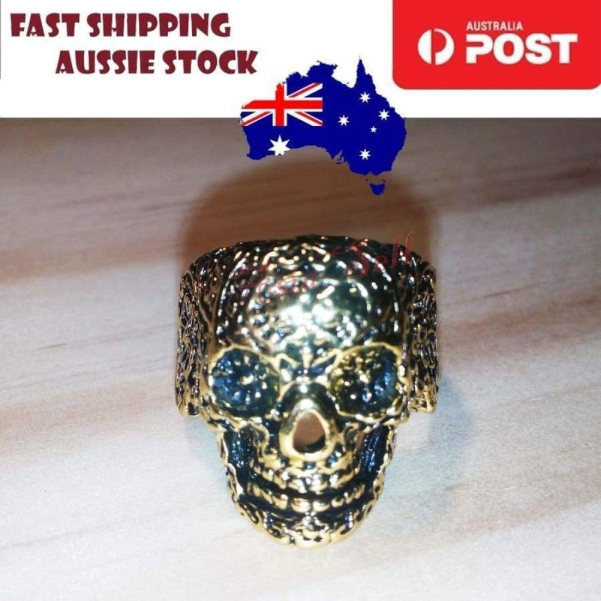 Skull Ring Rings Gold Black Silver Size 6 7 8 9 10 11 | Asia Sell  -  Gold Size 9 (code AM)