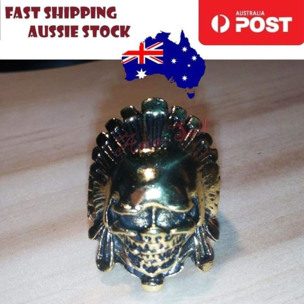 Skull Ring Rings Gold Black Silver Size 6 7 8 9 10 11 | Asia Sell  -  Gold Size 10 (code AN)