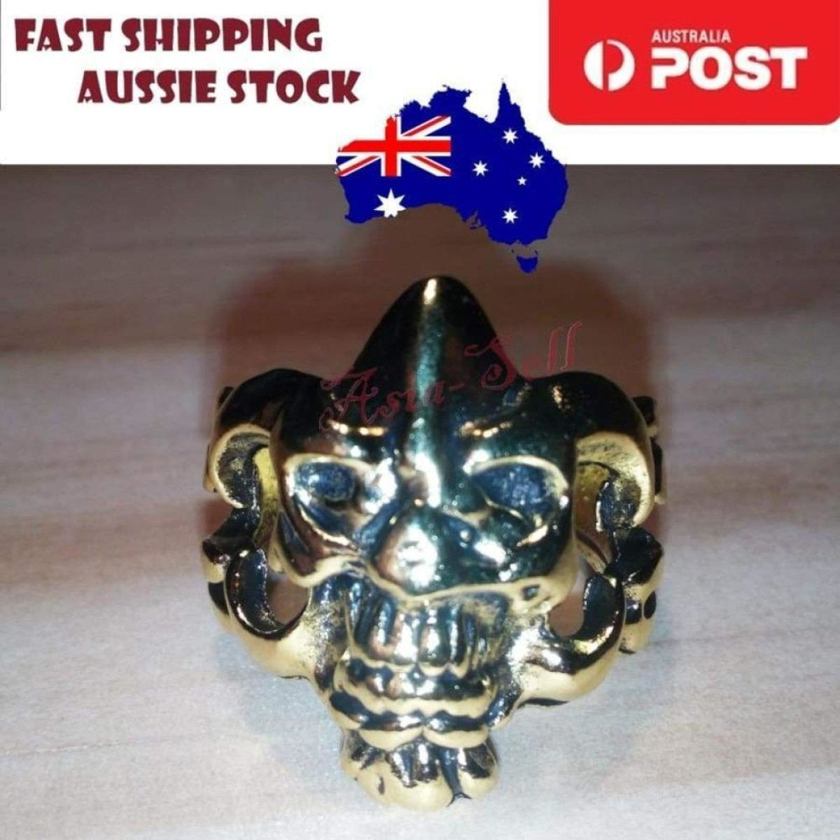 Skull Ring Rings Gold Black Silver Size 6 7 8 9 10 11 | Asia Sell  -  Gold Size 10 (code AP)
