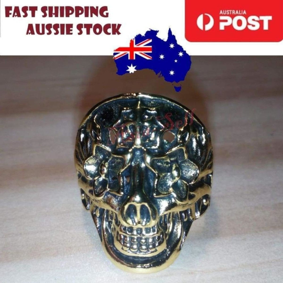 Skull Ring Rings Gold Black Silver Size 6 7 8 9 10 11 | Asia Sell  -  Gold Size 10 (code AS)