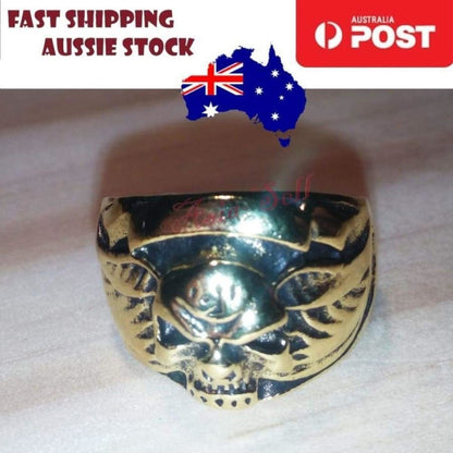 Skull Ring Rings Gold Black Silver Size 6 7 8 9 10 11 | Asia Sell  -  Gold Size 9 (code AT)