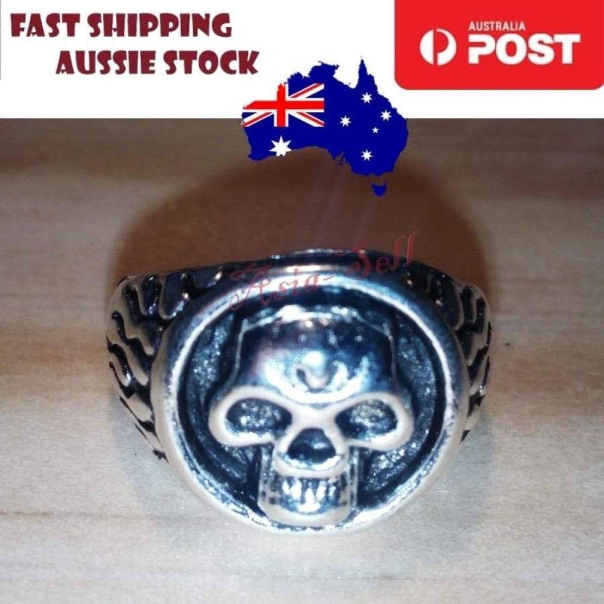 Skull Ring Rings Gold Black Silver Size 6 7 8 9 10 11 | Asia Sell  -  Silver Size 9 (code B)