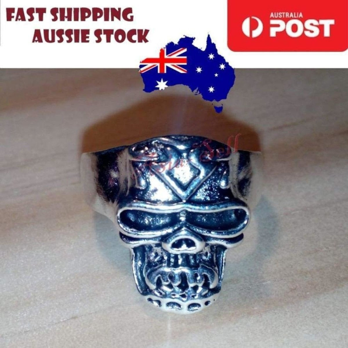 Skull Ring Rings Gold Black Silver Size 6 7 8 9 10 11 | Asia Sell  -  Silver Size 8 (code E)