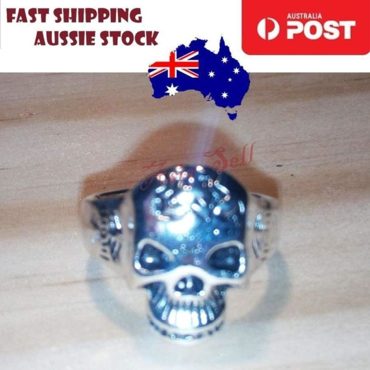 Skull Ring Rings Gold Black Silver Size 6 7 8 9 10 11 | Asia Sell  -  Silver Size 9 (code F)