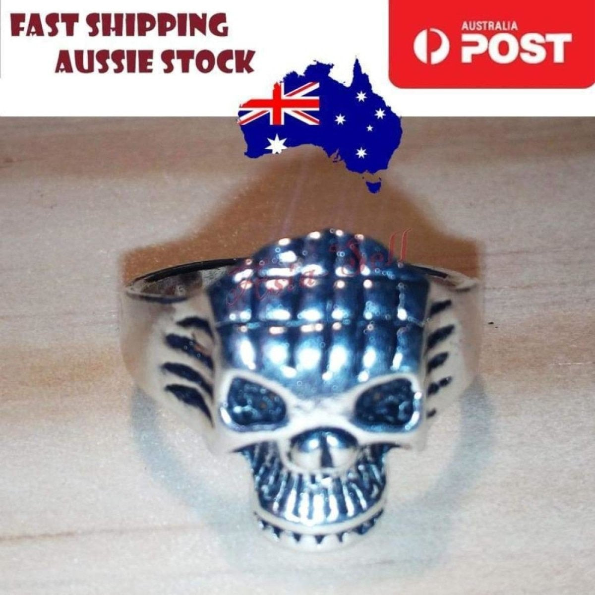 Skull Ring Rings Gold Black Silver Size 6 7 8 9 10 11 | Asia Sell  -  Silver Size 9 (code G)
