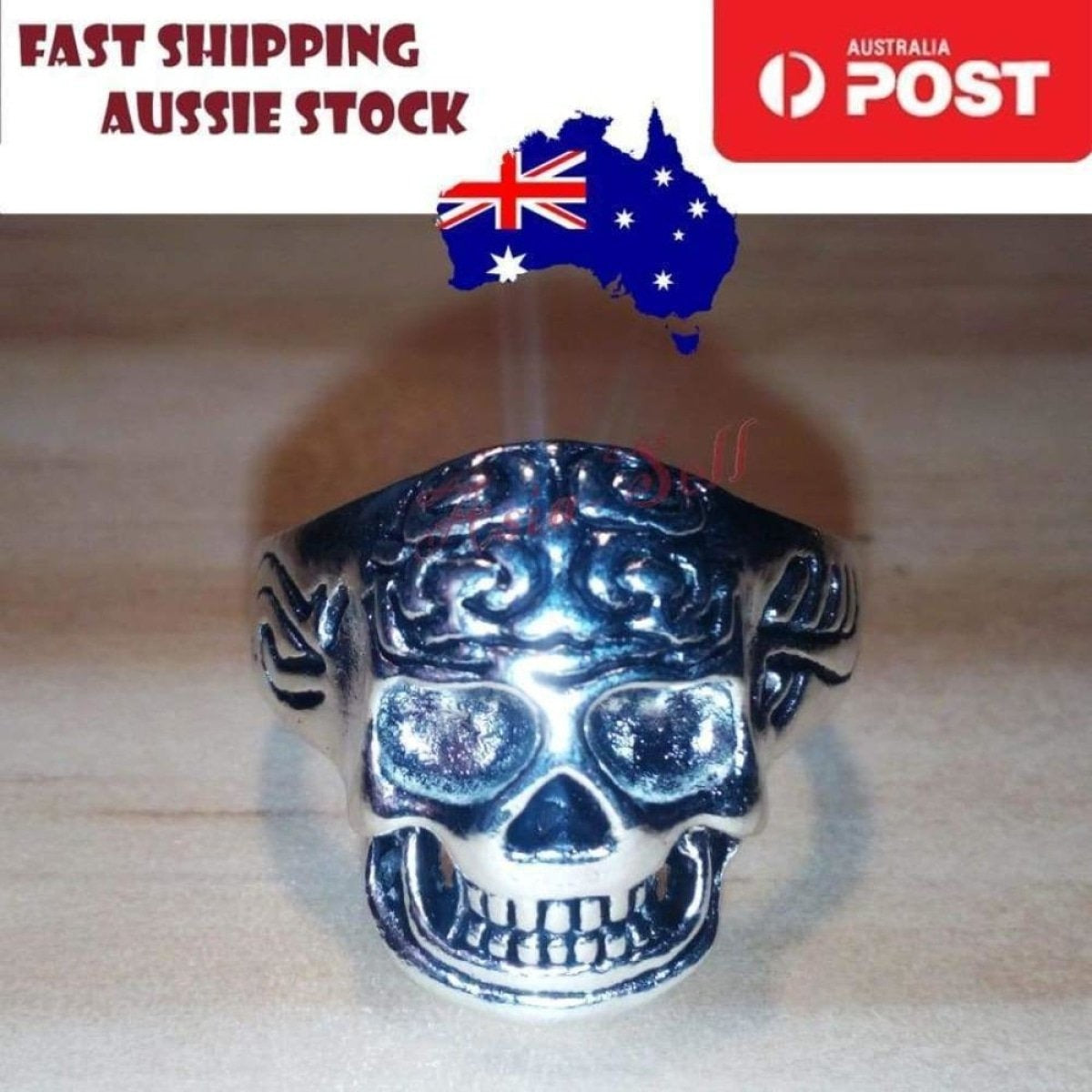 Skull Ring Rings Gold Black Silver Size 6 7 8 9 10 11 | Asia Sell  -  Silver Size 9 (code K)