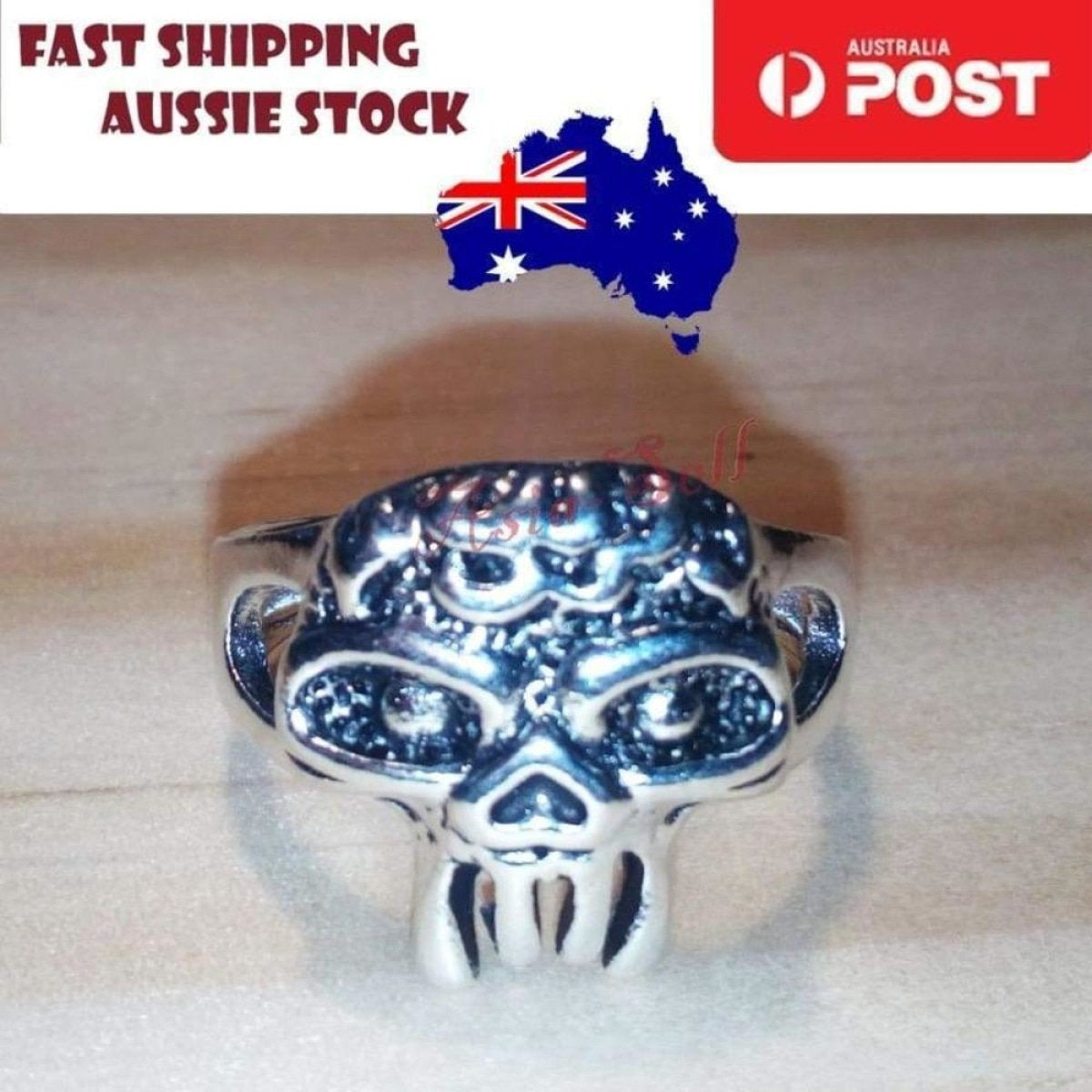 Skull Ring Rings Gold Black Silver Size 6 7 8 9 10 11 | Asia Sell  -  Silver Size 9 (code L)