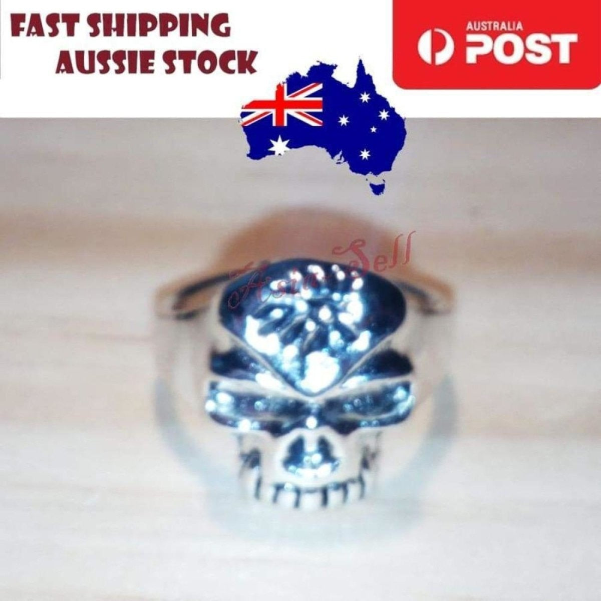 Skull Ring Rings Gold Black Silver Size 6 7 8 9 10 11 | Asia Sell  -  Silver Size 9 (code O)