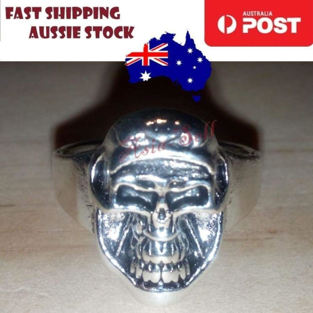 Skull Ring Rings Gold Black Silver Size 6 7 8 9 10 11 | Asia Sell  -  Silver Size 10 (code P)