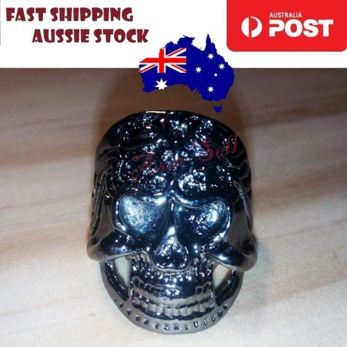 Skull Ring Rings Gold Black Silver Size 6 7 8 9 10 11 | Asia Sell  -  Black Size 8 (code U)