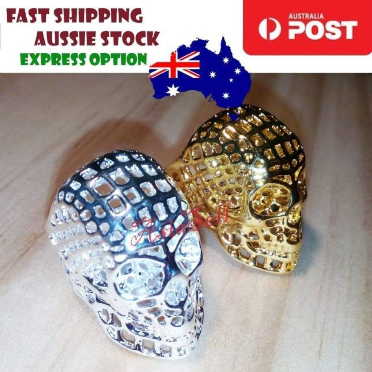 Stainless Steel Skull Ring Head Evil Ring Rings Black Silver Gold Silver Biker | Asia Sell  -  Type 4 GOLD Size 9 U.S. 59mm