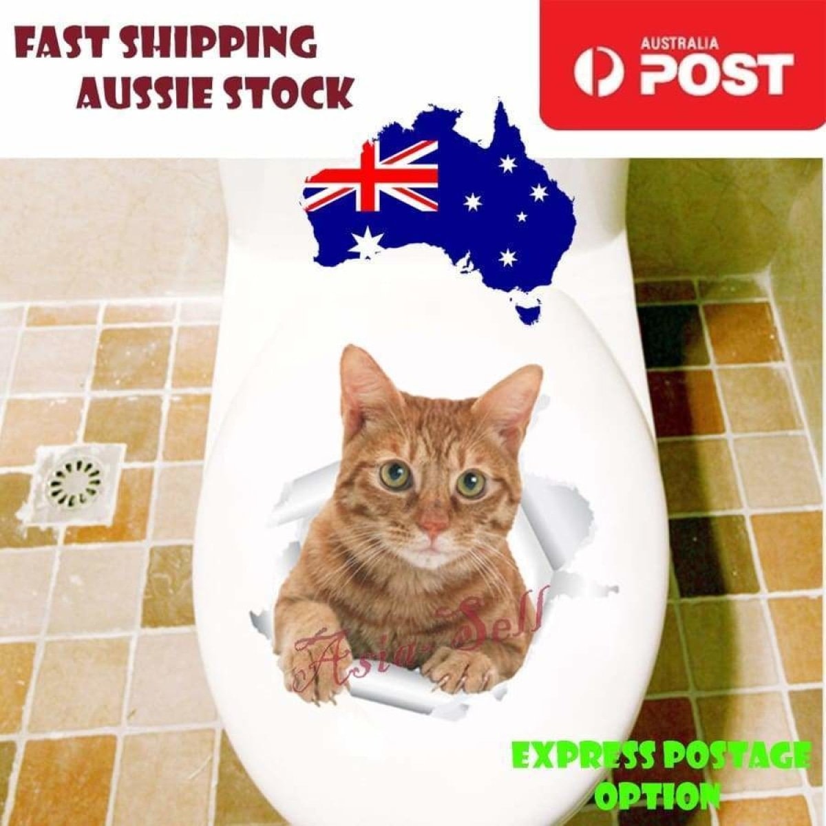 Toilet Seat Lid Sticker Cat Dog Kitten Bathroom Decals Tiles Cats Dogs Stickers | Asia Sell  -  Cat 5