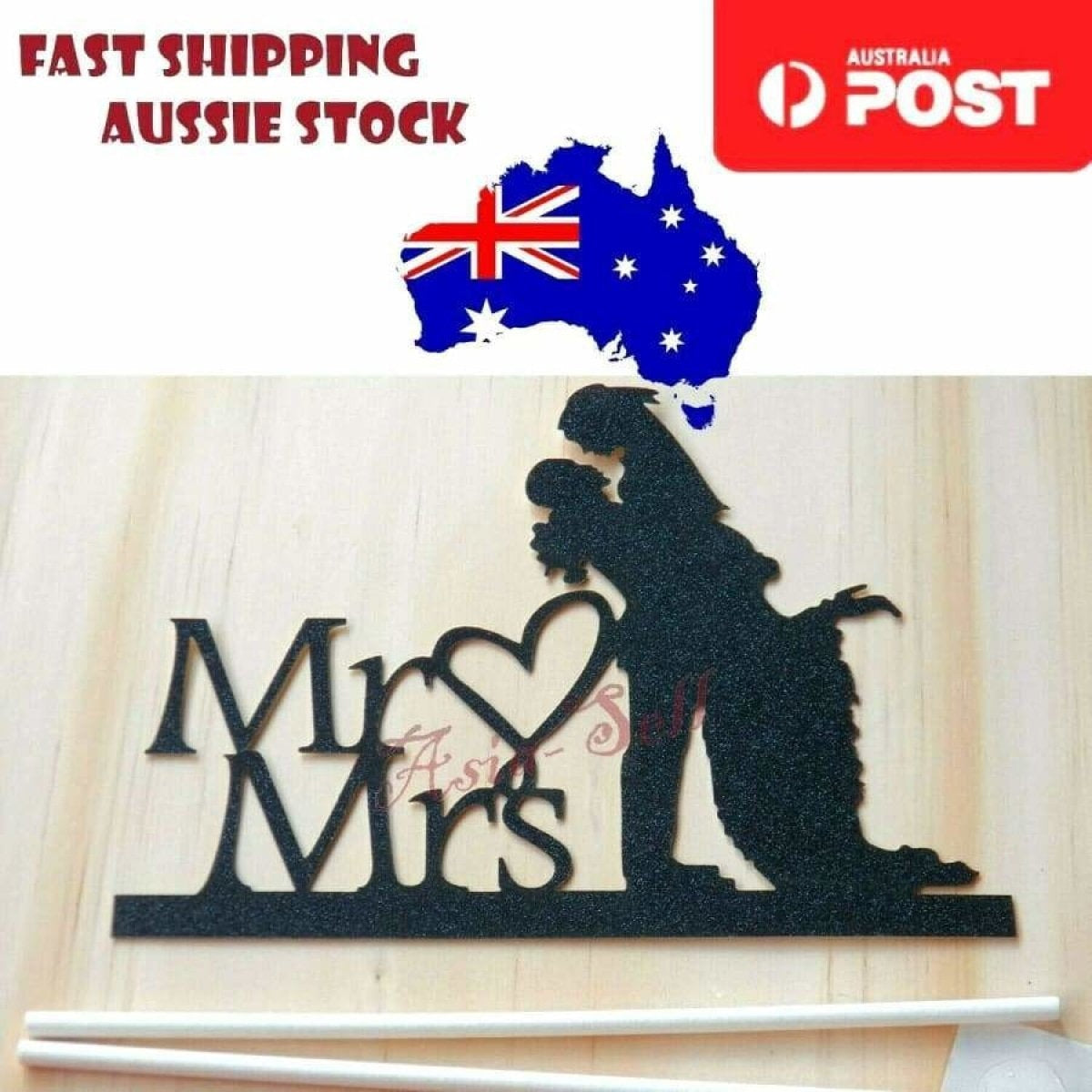 Wedding Cake Topper Decoration BLACK Sparkles Cardboard Bride Groom Married | Asia Sell