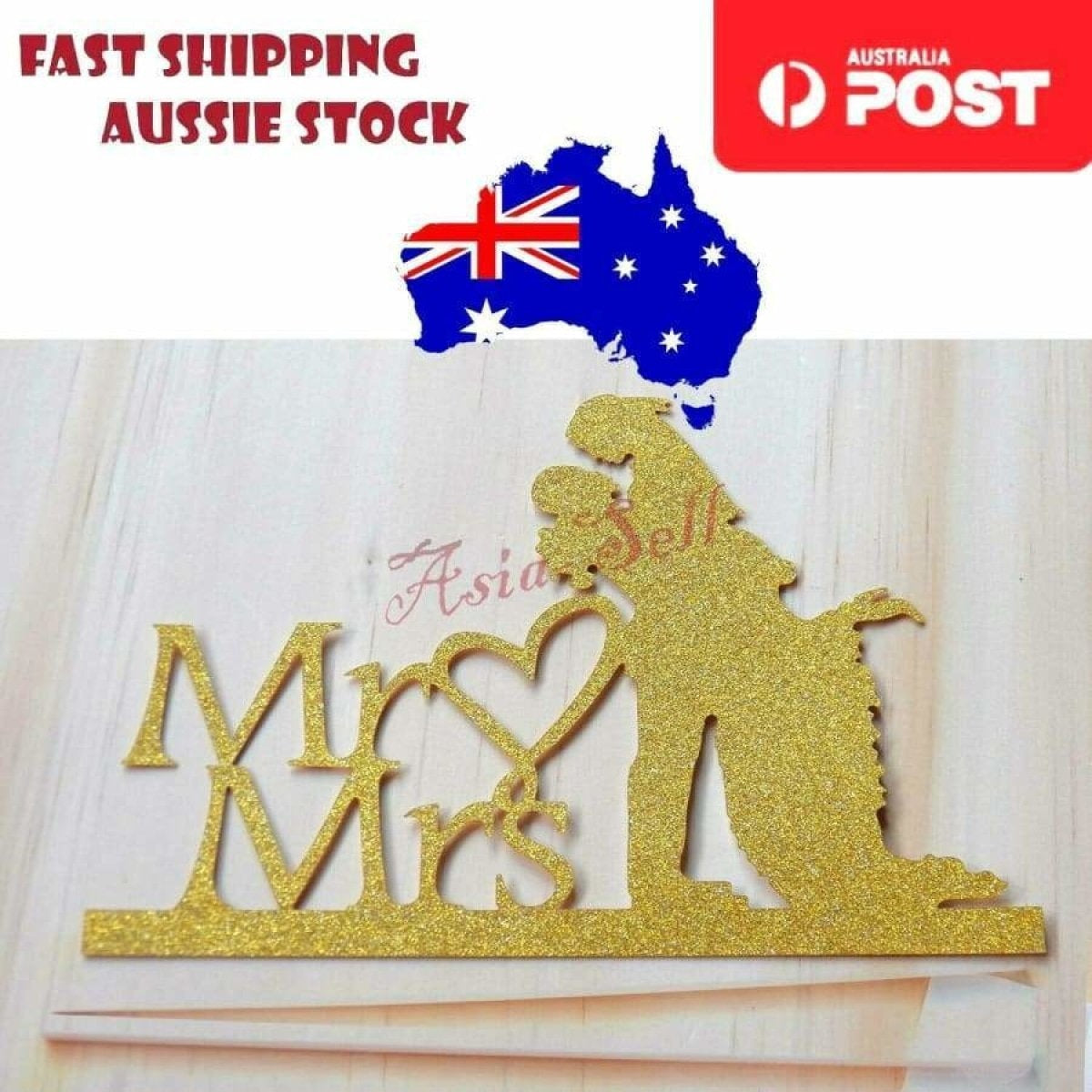 Wedding Cake Topper Decoration GOLD Sparkle Cardboard Bride Groom Married AU | Asia Sell