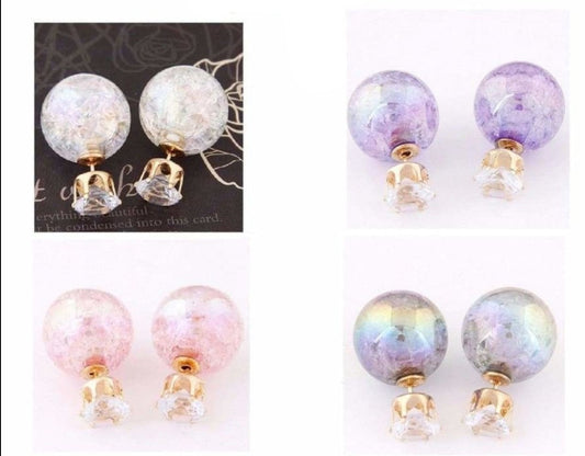 1pair Womens Candy Colour Double Side Round Pearl Earrings Crystal Ball Ear Stud | Asia Sell