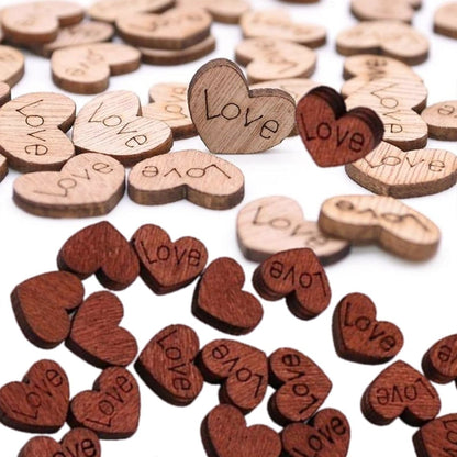 Wooden Love Heart Confetti Table Decoration Wood Table Scatter Wedding Light Dark