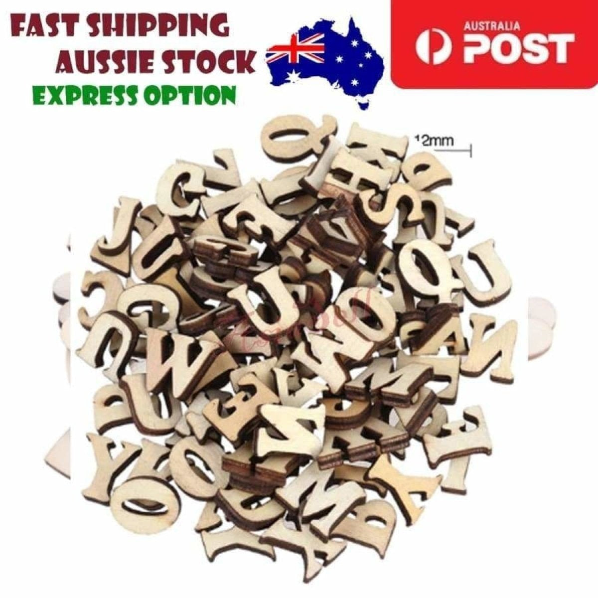 Wooden Numbers Alphabet Letters Hearts DIY Craft Wood Lettering Scrabble Charms | Asia Sell  -  100pcs Letters w/ Thread Holes